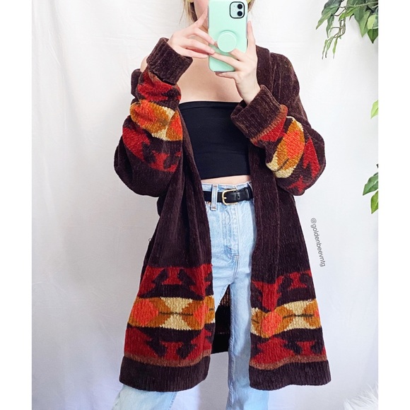 Vintage Sweaters - 🌿 Vintage Southwestern Chenille Cozy Knit Cardi